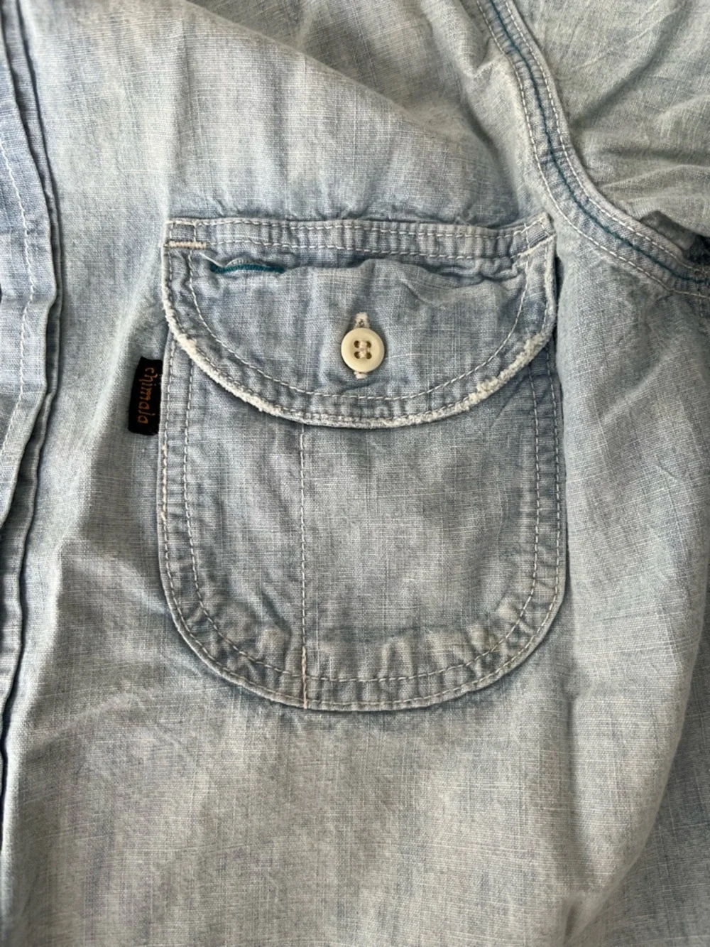 Vintage Light Wash Denim Shirt - Women's Light Blue Casual Button-Up - Picture 4 of 12